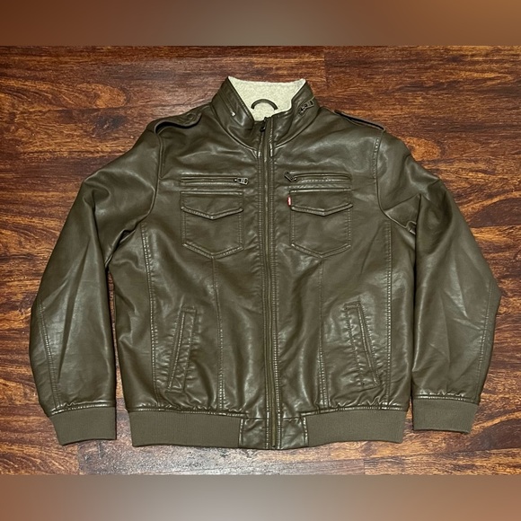 Levi's Other - LEVI STRAUSS & CO BROWN FAUX LEATHER FLEECE LINED JACKET SZ large preowned